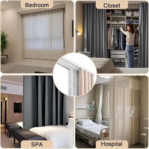 98.4"L Double Row Curtain Tracks, Heavy Duty Drop Curtain Rails, Aluminum Alloy Ceiling Drape Track Set, for Living Room Bedroom Hospital, White in Saudi Arabia