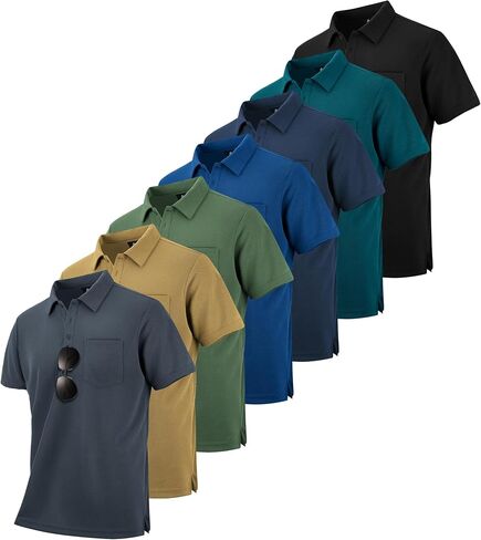 ZITY 7 Pack Mens Polo Shirts with Pocket Moisture Wicking Short Sleeve Outdoor Golf Athletic Work Multipack Shirts in Kuwait