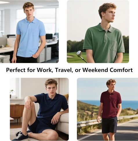 ZITY 7 Pack Mens Polo Shirts with Pocket Moisture Wicking Short Sleeve Outdoor Golf Athletic Work Multipack Shirts in Kuwait
