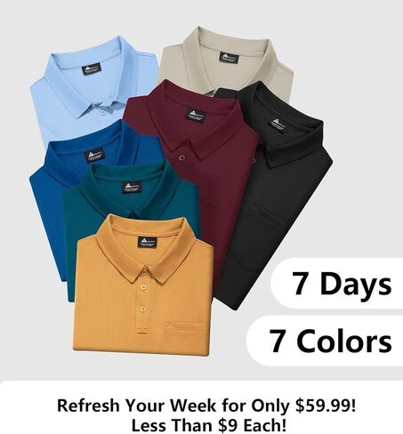 ZITY 7 Pack Mens Polo Shirts with Pocket Moisture Wicking Short Sleeve Outdoor Golf Athletic Work Multipack Shirts in Kuwait