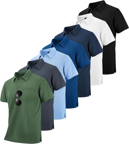 ZITY 7 Pack Mens Polo Shirts with Pocket Moisture Wicking Short Sleeve Outdoor Golf Athletic Work Multipack Shirts in Kuwait
