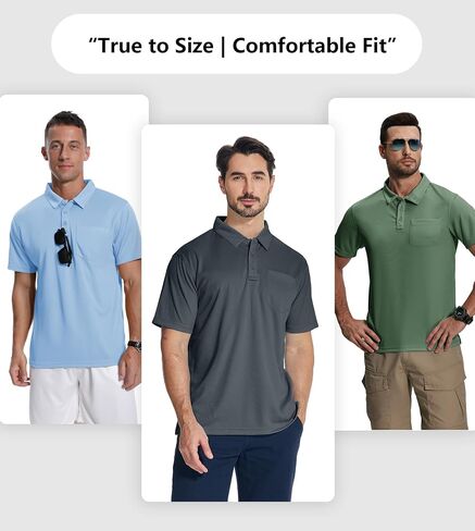 ZITY 7 Pack Mens Polo Shirts with Pocket Moisture Wicking Short Sleeve Outdoor Golf Athletic Work Multipack Shirts in Kuwait