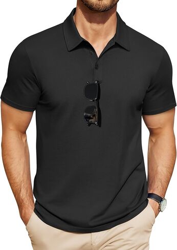 COOFANDY Men's Polo Shirts Short Sleeve Pique Jersey Golf Shirt Casual Summer Collared T-Shirts in Kuwait
