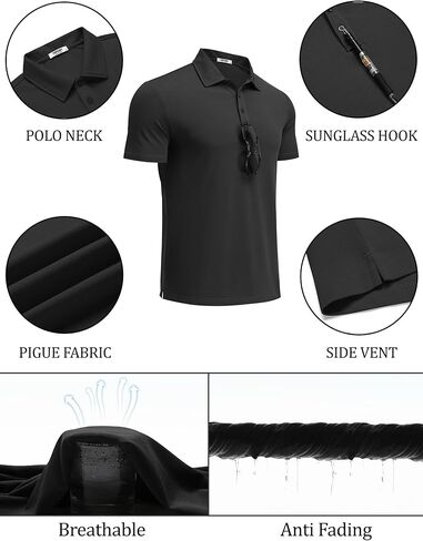 COOFANDY Men's Polo Shirts Short Sleeve Pique Jersey Golf Shirt Casual Summer Collared T-Shirts in Kuwait