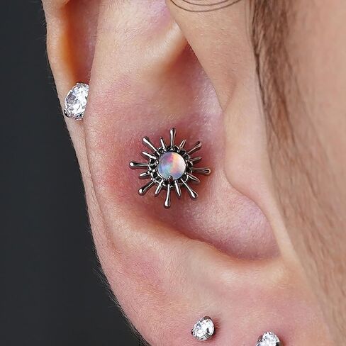 Fine4U ASTM F136 Titanium 16g مسطح عقيد مع 6 مم 8 ملم للمحارة Helix Tragus Flat Flat ، Hypoallergenic ، المسمار ملولب داخليًا على in Saudi Arabia