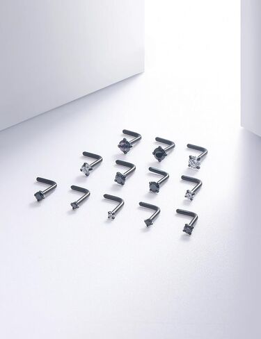 18G 20G Black Nose Rings Studs Piercing Jewelry for Women 316L Surgical Steel L Shaped Screw Straight Diamond CZ Nose Rings Studs Nostril Piercing Jewelry for Women Men Hypoallergenic in Saudi Arabia