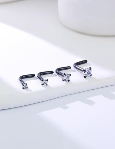 18G 20G Black Nose Rings Studs Piercing Jewelry for Women 316L Surgical Steel L Shaped Screw Straight Diamond CZ Nose Rings Studs Nostril Piercing Jewelry for Women Men Hypoallergenic in Saudi Arabia
