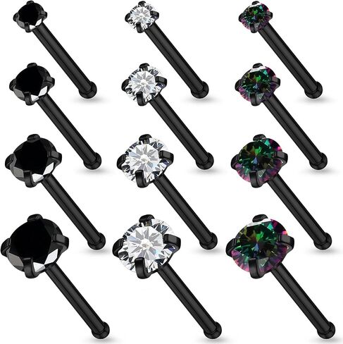 18G 20G Black Nose Rings Studs Piercing Jewelry for Women 316L Surgical Steel L Shaped Screw Straight Diamond CZ Nose Rings Studs Nostril Piercing Jewelry for Women Men Hypoallergenic in Saudi Arabia