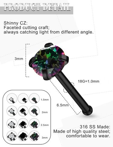 18G 20G Black Nose Rings Studs Piercing Jewelry for Women 316L Surgical Steel L Shaped Screw Straight Diamond CZ Nose Rings Studs Nostril Piercing Jewelry for Women Men Hypoallergenic in Saudi Arabia