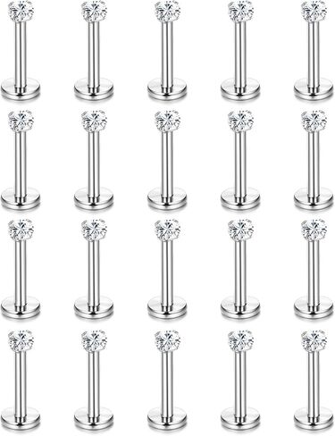 Helicopchain 20pcs 16g Hypoallergenic Stains Steful Lip Studs Labret Percing مع 3 مم Cz Tragus Helix Monroe Piercing stud Jewelry 6mm 8mm 10mm in Kuwait
