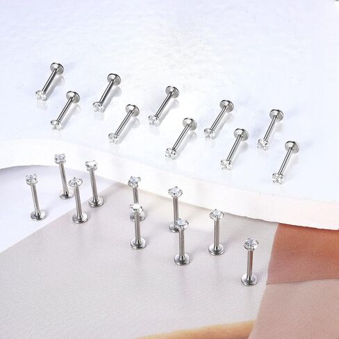 Helicopchain 20pcs 16g Hypoallergenic Stains Steful Lip Studs Labret Percing مع 3 مم Cz Tragus Helix Monroe Piercing stud Jewelry 6mm 8mm 10mm in Kuwait