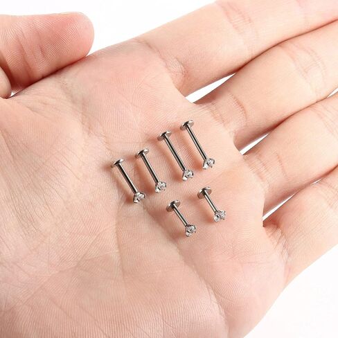 Helicopchain 20pcs 16g Hypoallergenic Stains Steful Lip Studs Labret Percing مع 3 مم Cz Tragus Helix Monroe Piercing stud Jewelry 6mm 8mm 10mm in Kuwait