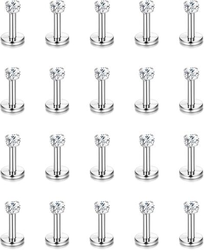 Helicopchain 20pcs 16g Hypoallergenic Stains Steful Lip Studs Labret Percing مع 3 مم Cz Tragus Helix Monroe Piercing stud Jewelry 6mm 8mm 10mm in Kuwait