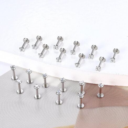 Helicopchain 20pcs 16g Hypoallergenic Stains Steful Lip Studs Labret Percing مع 3 مم Cz Tragus Helix Monroe Piercing stud Jewelry 6mm 8mm 10mm in Kuwait