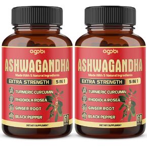 2 Packs - 60 Capsules Ashwagandha Capsules - High Concentrated - 5in1 Formula Ashwagandha, Turmeric, Rhodiola Rosea, Ginger, Black Pepper - 4 Month Supply