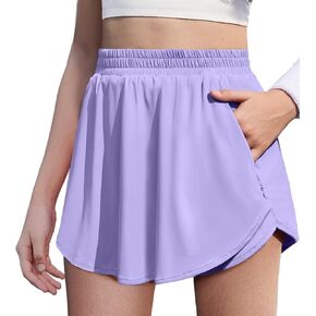 JiAmy Girls Athletic Shorts 2 in 1 Running Casual Workout Overlay High Waisted Elastic Waist Activewear with Zip Pockets