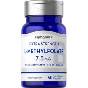 أنابيب الصخور L-methylfolate 7.5 ملغ | 60 كبسولات | ملحق قوة إضافية | حمض الفوليك النشط | غير المعدلة وراثيا ، خالية من الغلوتين