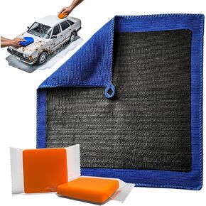 Clay Towel & Clay Bars Kit – 1 Microfiber Towel (29x29cm) + 2x50g Bars for Car Detailing, Paint Decontamination, Glass, Wheels, Surface Prep, Clear Coat, Metal Trim, DIY Auto Care