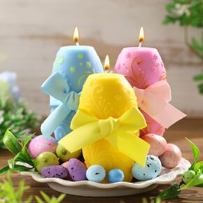 MTLEE 3 Pcs Easter Egg Candles 3 Color Real Wax Egg Shaped Easter Flame Candles Set for Spring Home Living Room Party Decoration Centerpiece Table Home Decor Gift