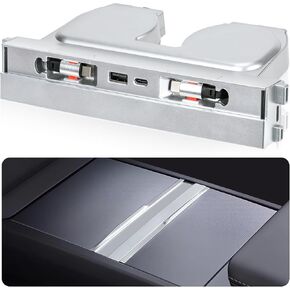 USB Hub for Tesla Model 3 Highland 2024 2025 Model Y Juniper 2025 with Sliding Cover, 84W 4 in 1 Multi Ports Fast Charger fit Center Console Waterproof Docking Station with Retractable Cables