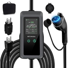 الشاحن المحمول من المستوى 1 و 2 EV ، 16AMP تيار قابل للتعديل ، و Wallbox للمنزل/السفر ، 110 فولت/240 فولت ، NEMA 5-15 و 6-20 ، كابل 24.99 قدم ، متوافق مع سيارات كهربائية J1772 ، محول احتياجات Tesla ، Tesla.