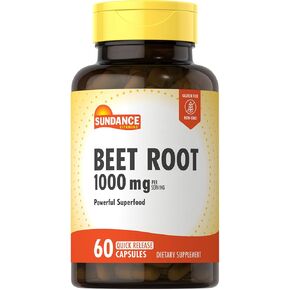 صندانس بنجر كبسولات جذر | 1000mg | 60 حبة | خلاصة Superfood | ملحق خالي من GMO والغلوتين