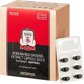 Korean Red Ginseng Extract Capsule Plus - All-in-One Vegan Supplements - Energy Boost & Immune Support, Caffeine Free & Non-GMO (600mg, 30 Capsules)