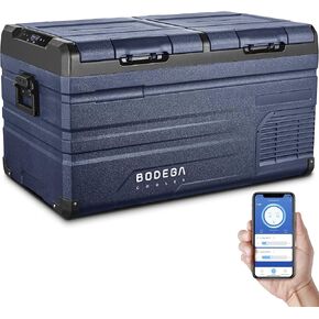 Bodegacooler 12 فولت ثلاجة سيارة ، RV Car ثلاجة التحكم في تطبيق المنطقة المزدوجة ، الفريزر المحمول 95 Quart (90L) -4 ℉ -68 ℉ RV CORPRESS PREXELSOR COARTION 12/24V DC و 100-240V AC للالتحاق بالخارج ، التخييم ، السفر ، السفر