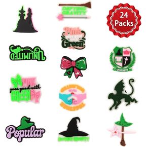 24 Pack Wicked Shoe Decorations Charms for Clog, Which Theme Party Favors,Wizard Merch Gifts for Birthday Party Supplies