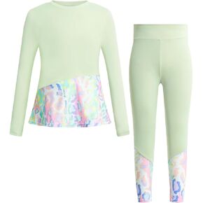 JiAmy Girls Athletic Sets 2 Piece Tie Dye Patchwork Activewear Tracksuits Kids Leggings Sweapants Outfits 5-10 Years
