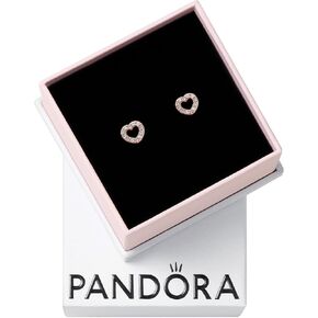 PANDORA Open Heart Stud Earrings - Stunning Women's Earrings - Gift for Her - 14k Rose Gold & Cubic Zirconia - With Gift Box