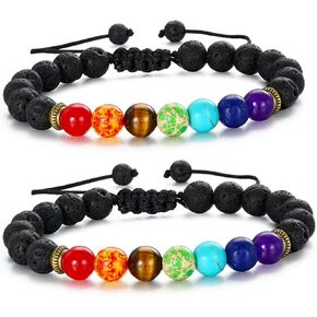 MengPa Beads Bracelets Mens Lava Rock Stone Beaded Anxiety Essential Oil Volcanic Bracelet Set in Saudi Arabia