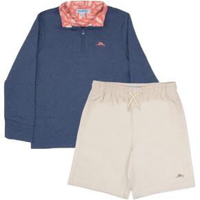 Tommy Bahama Boys Pullover Quarter-Zip Long-Sleeved Sweater & Shorts Set, Casual 2-Piece Summer Outfit for Kids