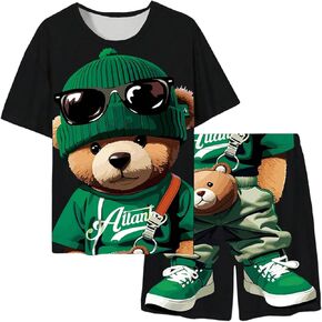 WDIRARA Boy's 2 Piece Set Cute Cartoon Graphic Elastic Waist Shorts Outfits
