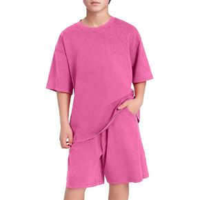 PEHMEA Kids Summer Clothes Outfits 2 Piece Loose Fit Short Sleeve Cotton T Shirt and Athletic Girls Boys Shorts Set for 5-14Y