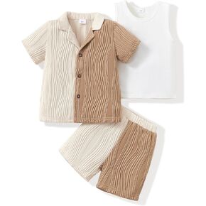 Toddler Boy Summer Clothes Short Sleeve Button Down Shirt And Shorts With Vest Kids Clothing Set Little Boys Outfits