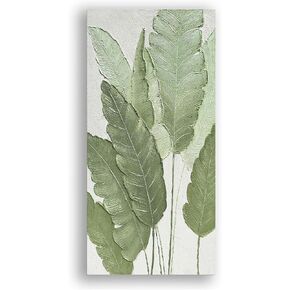 AntExpanse Gallery-quality 100% Hand-Painted 3D Textured Canvas Wall Art with Wooden Frame, Modern Large Green Leaf Oil Painting for Living Room, Bedroom, Dining Room Wall Decor (16x32inch Framed)
