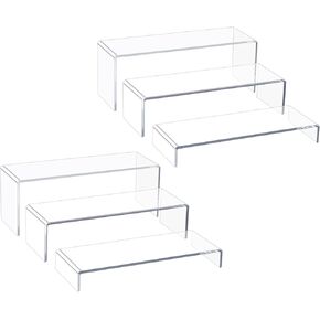 Acrylic Display Risers,6pcs 12'' Display Stands,Stackable Acrylic Shelves for Small Item Display,Thickened to 5mm Clear Plastic Shelf Risers for Cupcake Stand,Pop Figurines,Tumbler,Food