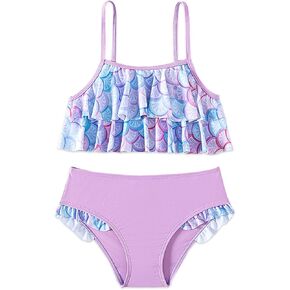 Girls' Swimsuit, Girls Bikini Adjustable Shoulder Strap with Lace Swimsuit Set 7-16Y