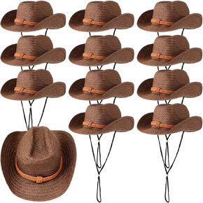 JaGely 12 Pcs Straw Cowboy Hats for Women Men, Wide Brim Summer Hat Bulk Sun Protection for Western Themed Party