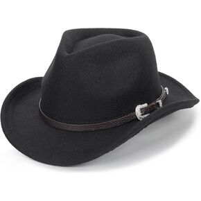 Womens Western Cowboy Hat，Roll Up Cowgirl Hats，Wide Brim Fedoras Hat with Belt Buckle