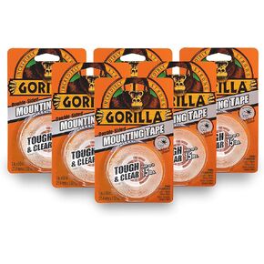 Gorilla Tough & Clear, Double Sided Mounting Tape, 1" x 60", Clear, (Pack of 3)