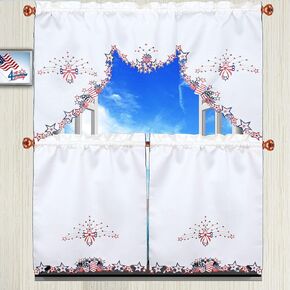 Simhomsen Embroidered Patriotic Kitchen Window Tier and Swags for July 4th, American Independence Day and Memorial Day (July 4th)