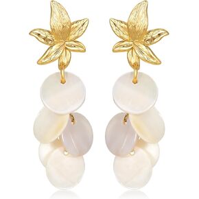 YADTAW丨18K Gold Plated Mother of Pearl Earrings丨Mother of Pearl Earrings丨Gold Plated Earrings丨Dangle Earrings丨The Best Gift for Valentine's Day and Birthday