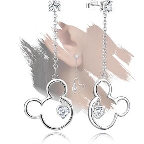 Cute Stud Earrings for Girls Teens Women - Sterling Silver Hypoallergenic Cubic Zirconia Heart Mouse Drop Dangle Earrings Dainty Lovely Studs Fashion Jewelry Adorable Gifts for Christmas Daughter