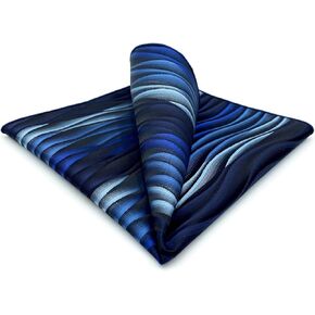 S&W SHLAX&WING Pocket Squares for Men Ripple Blue Turquoise Large XL for Suits