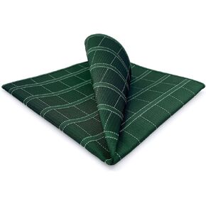 SHLAX&WING Green Checkered Mens Silk Pocket Square Unique Design Large 12.6 inches