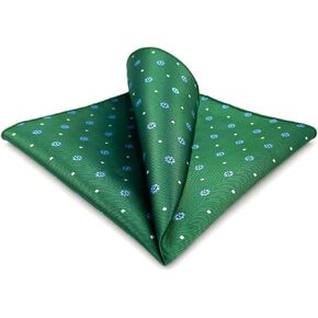 S&W SHLAX&WING Men's Pocket Square Emerald Green with Blue Flower for Suit Jacket Wedding