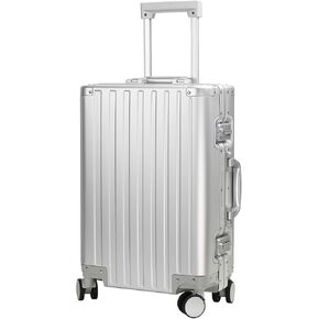 25-inch Aluminum Checked Luggage: Silver - Full Metal Shell - Crush-Resistant & Burst-Proof, TSA Lock & Spinner Wheels for Business Travel - Men Women