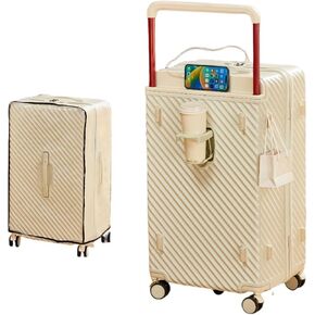 Carry On Luggage 20In Wide Handle with 360 Spinner Wheels, USB & Type C Port, Cup Holder & TSA Lock, Hard Case Luggage, Hardshell Travel Suitcase for Men Women (PVC Cover For Free) White in Kuwait